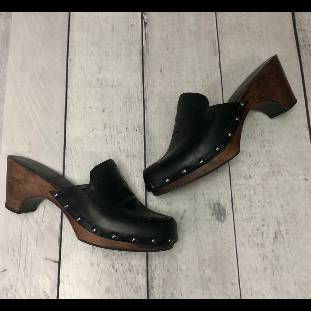 Bass Penny Loafer Wooden Heel Clogs 7.5